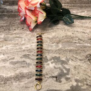 Colorful Vintage Multicolored Enamel Toggle Bracelet